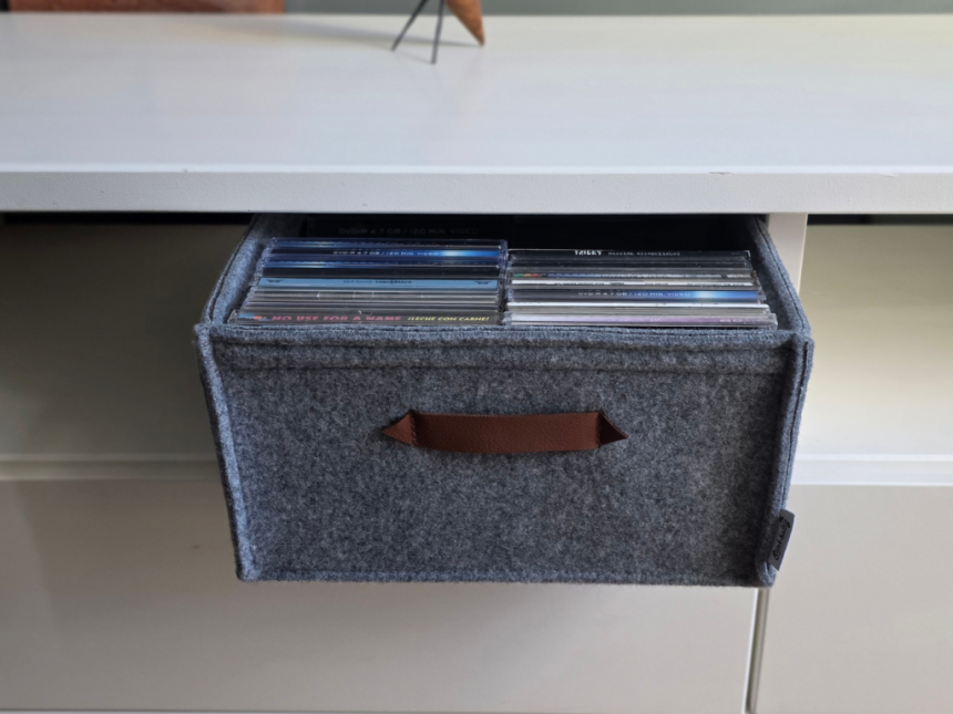Handgefertigte Filzbox mit Echtledergriffen – stilvolle Ordnung für CDs