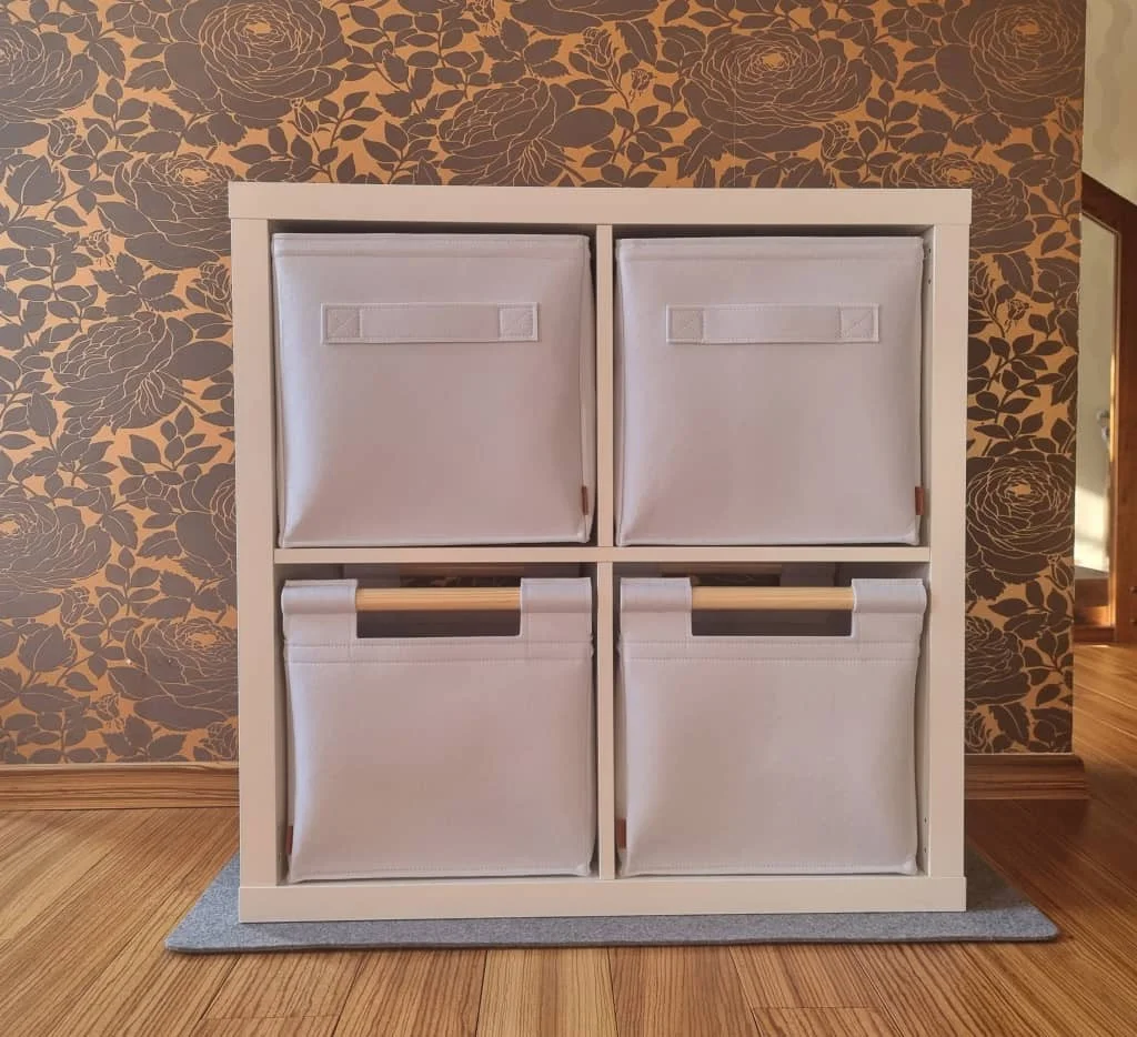 Regalkorb aus Filz mit rundem Holzgriff Filzkorb S
