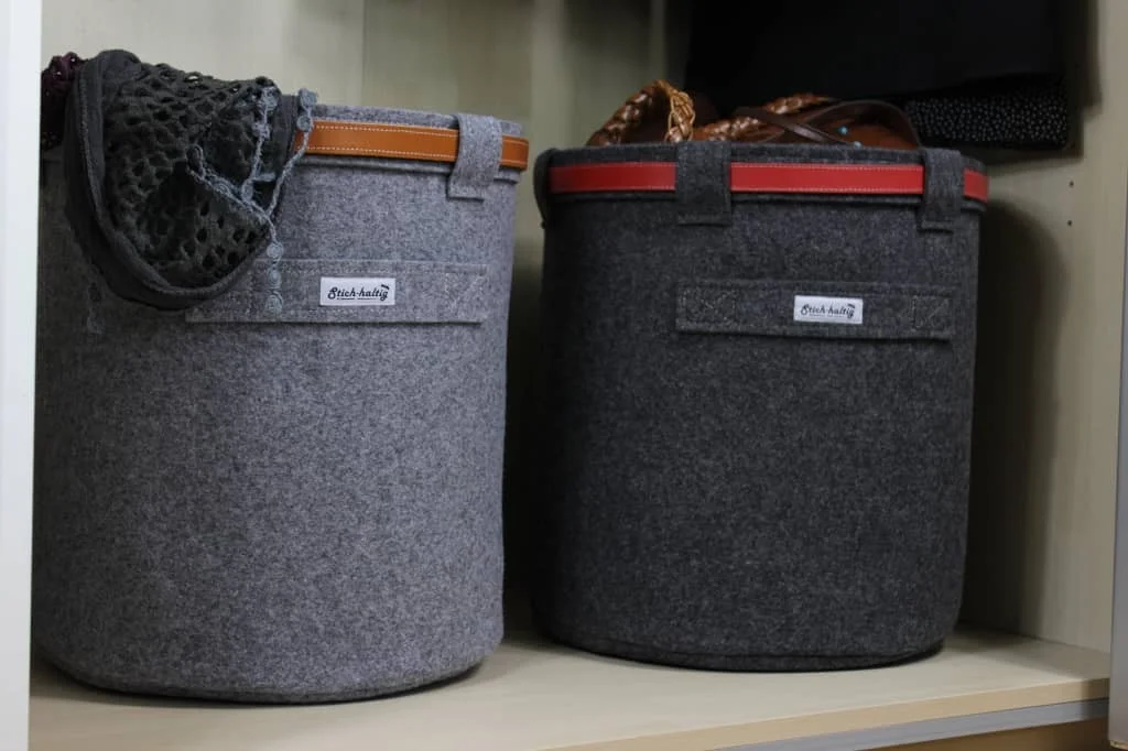 Filzkorb mit Leder Stich-haltig