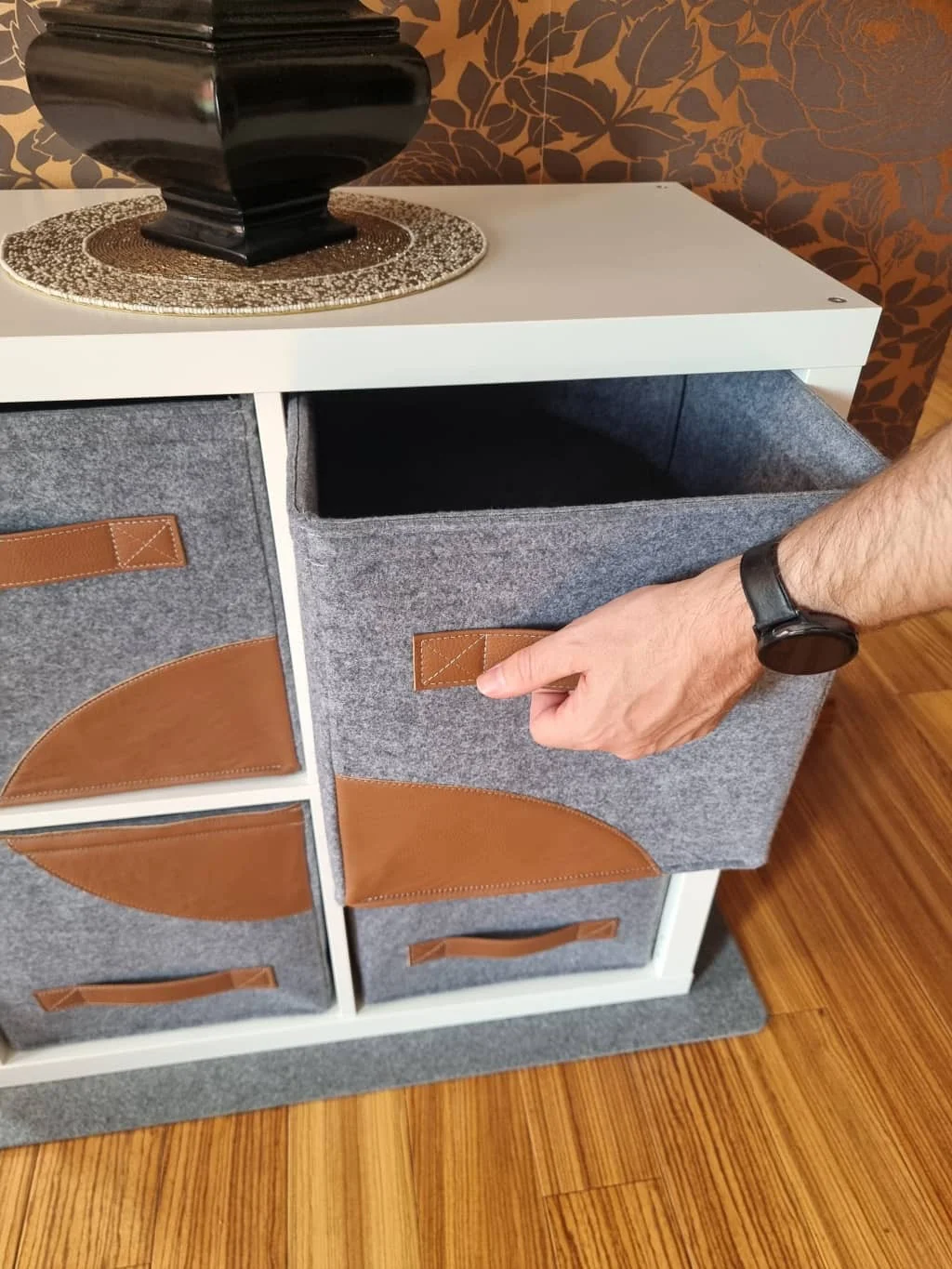 Filzkorb für Kallax mit Leder