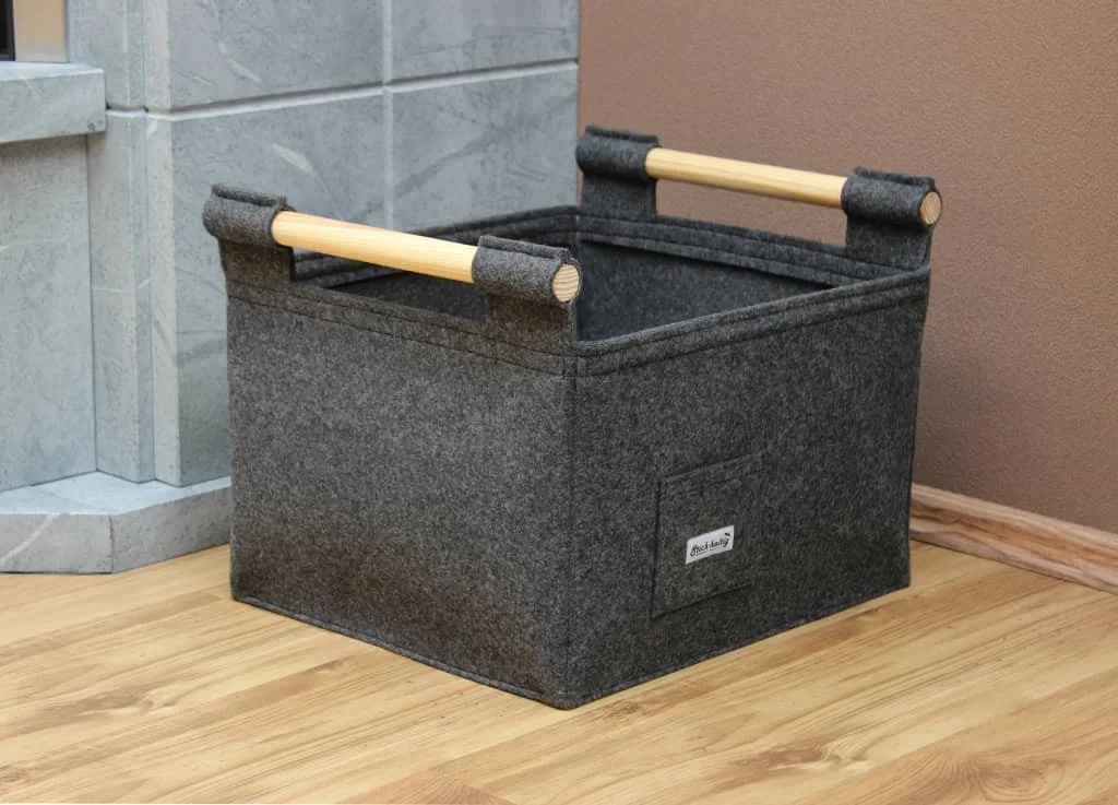 Holzkorb aus Filz Anthrazit M