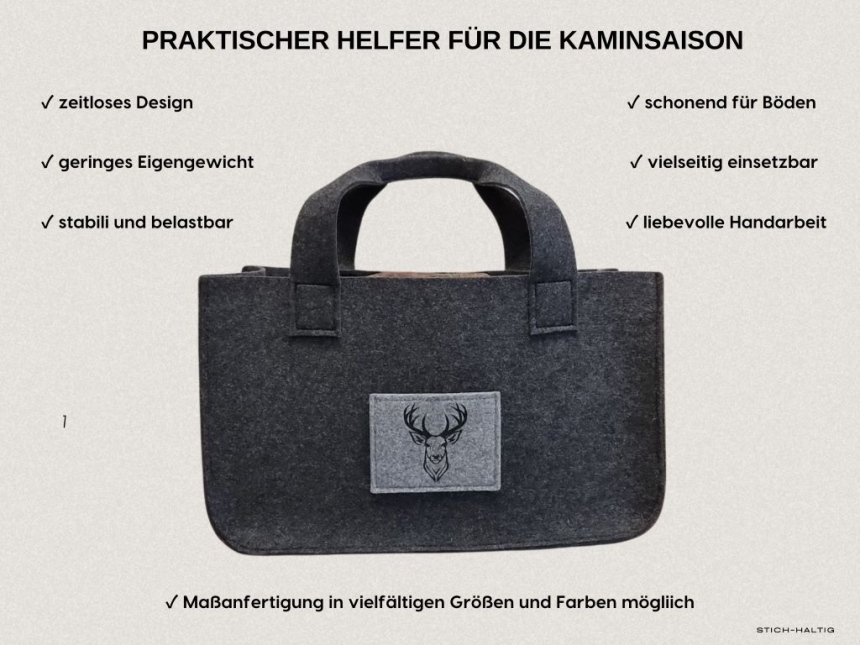 Stilvolle Filztasche für Kaminholz
