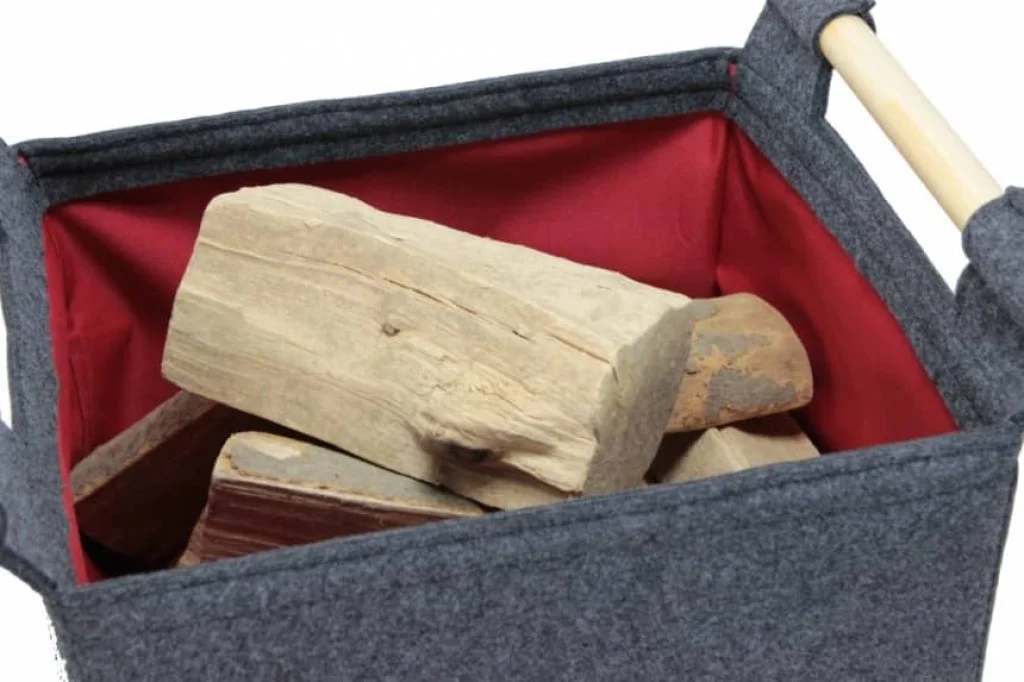 Kaminholzkorb aus Filz dunkelgrau mit Innenfutter