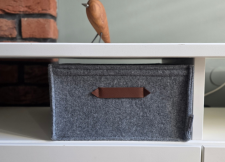 Felt CD storage box – handmade organizer with leather handles (2 rows)