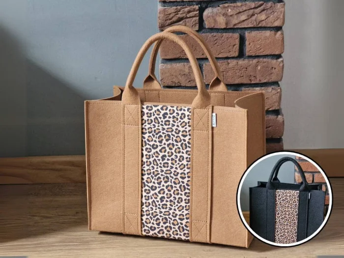 Leoprint Filztasche  Handtasche Einkaufstasche Camel, Caramel, Schwarz, Tiger, Leopard, Print