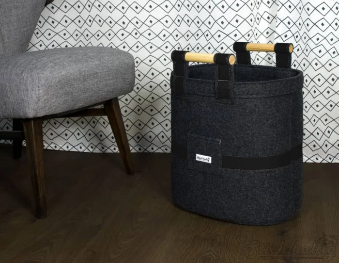 Filzkorb Leder schwarz