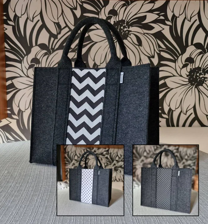 Moderne Filzhandtasche Einkaufstasche Bürotasche Shopper Streifen