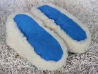 Hausschuhe Wolle und Leder blau