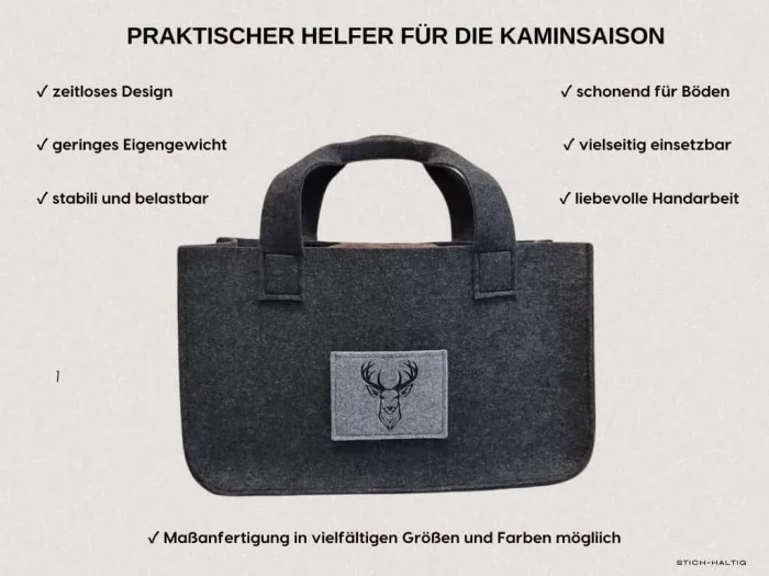 Stilvolle Filztasche für Kaminholz