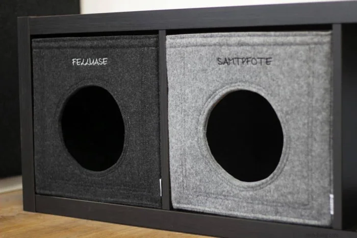 Katzenhöhle mit Namen aus Filz hellgrau passend Expedit & Kallax