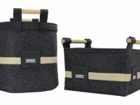Filzkorb mit Leder vanille
