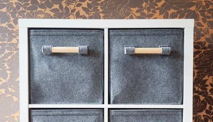 Filzkorb mit Holzgriff aus Kiefer, Nahaufnahme Griff