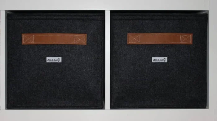 Regalkorb anthrazit mit Ledergriff Cognac
