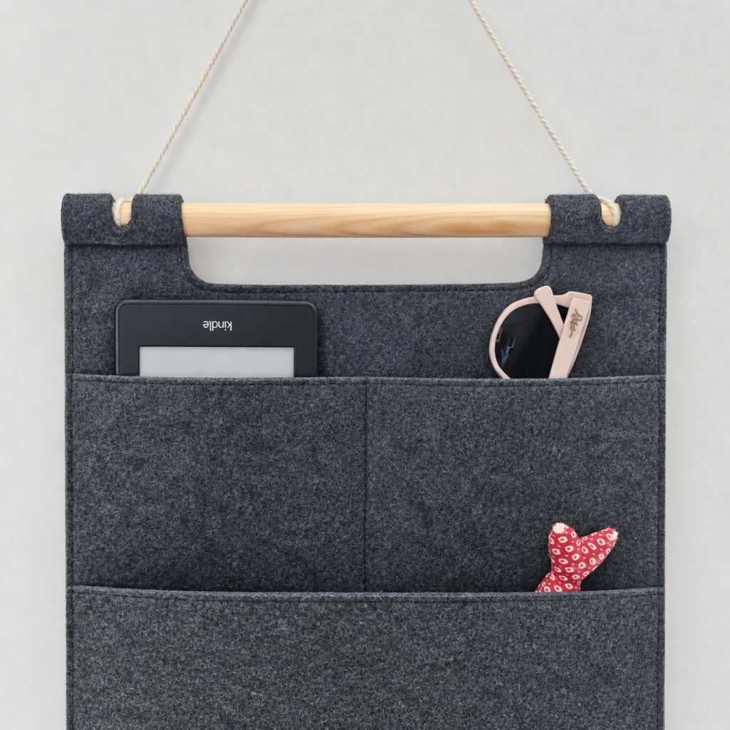 Wandorganizer aus Filz mit Holzstab und 4 Taschen